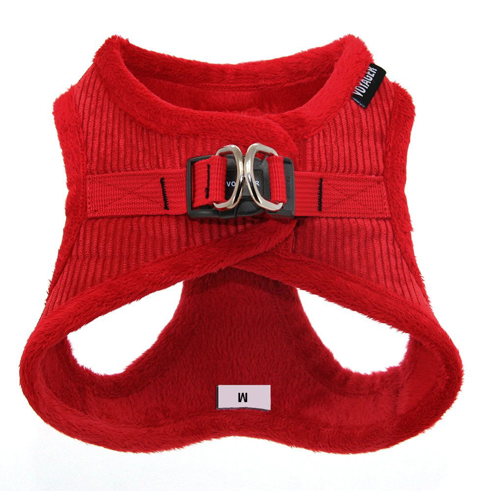 Voyager Step-in Plush Dog Harness – Soft Plush， Step in Vest Harness for Small and Medium Dogs - Red Corduroy， S (Chest: 14.5 - 16