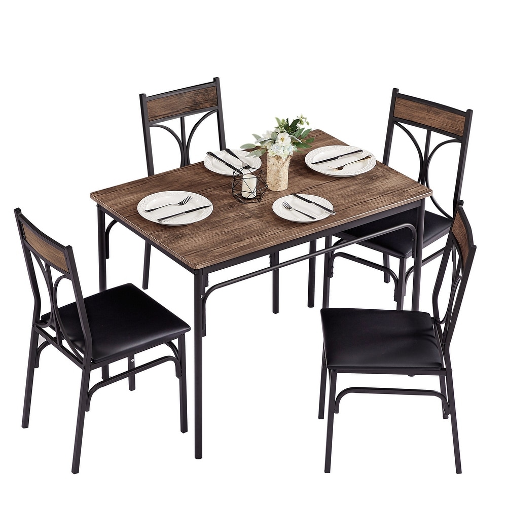 VECELO Bistro Kitchen Dining Table and Dining Chair Set of 2 or 4 (3PCS/5PCS)