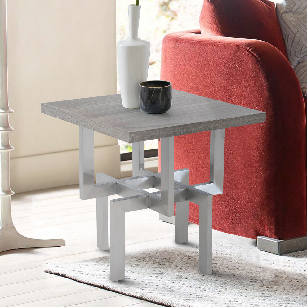 Illusion Gray Wood End Table with Brushed Stainless Steel Base   Contemporary   Side Tables And End Tables   by HedgeApple  Houzz