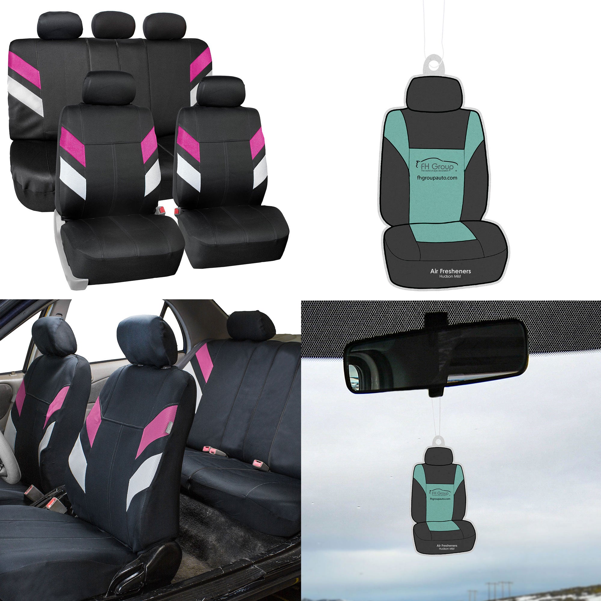 FH Group Modern Edge AFFB086PINK115 Pink Neoprene Full Set Car Seat Cover with Air Freshener