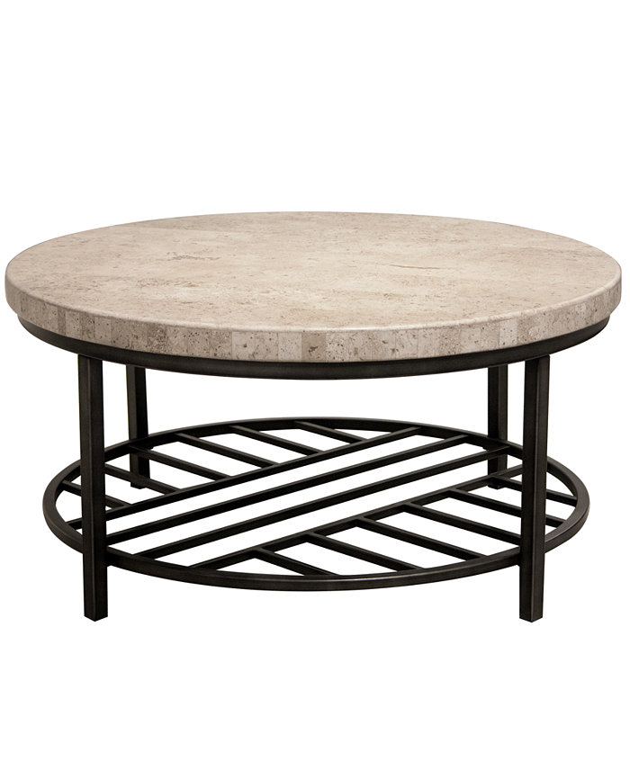 Furniture Capri 36 Stone and Metal Base Round Coffee Table