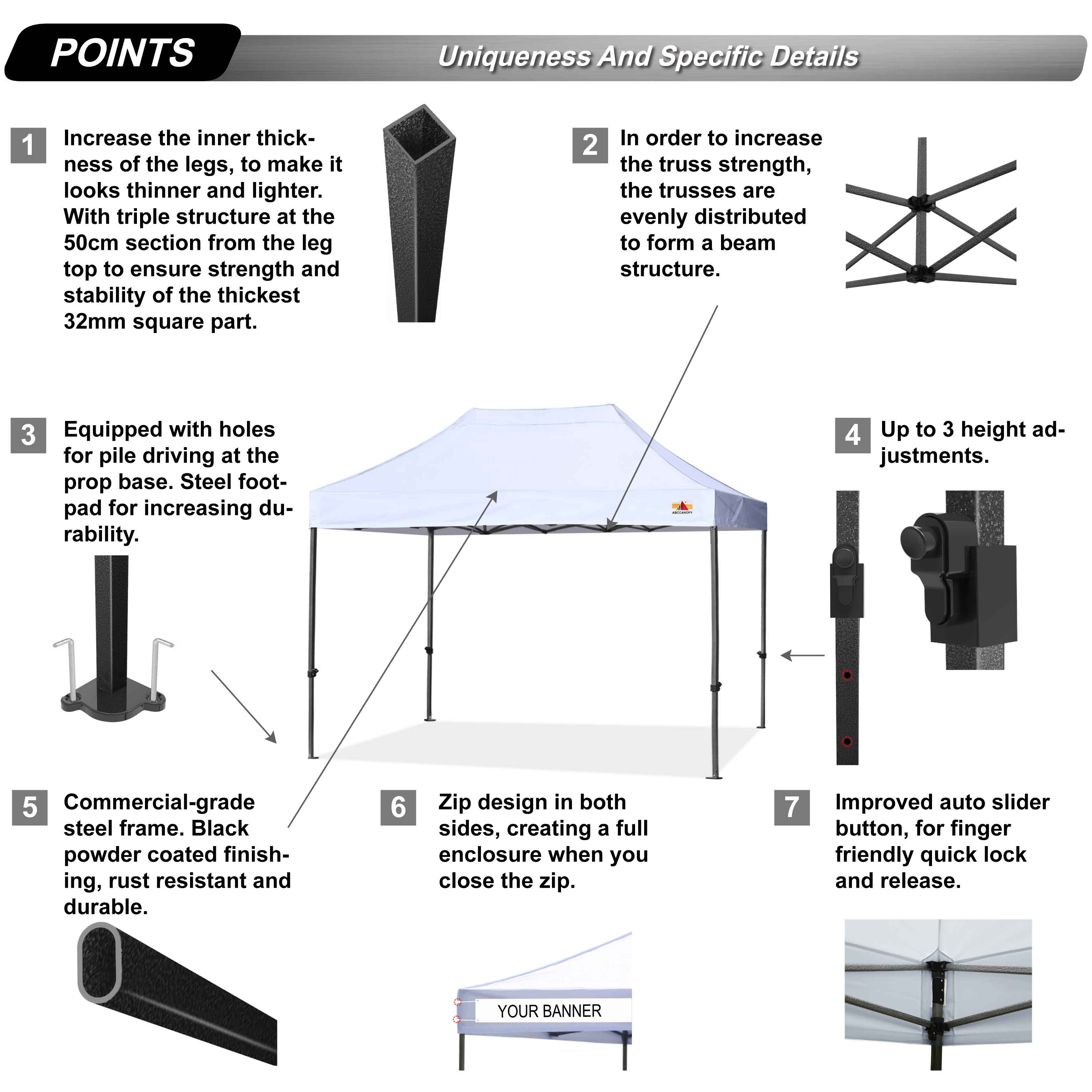 ABCCANOPY 10ft x 10ft Sturdy Instant Shelter Metal Outdoor Pop up Canopy，White