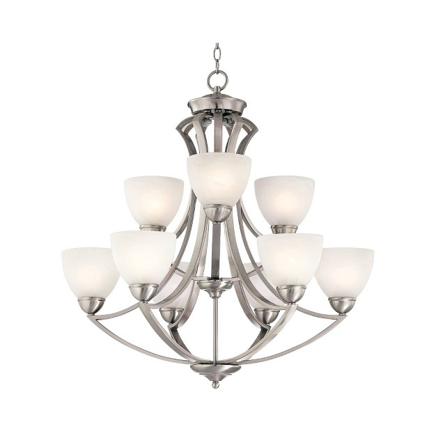 Wide Industrial Tiered White Glass Shade 9 light Fixture For Dining Room House Kitchen Island