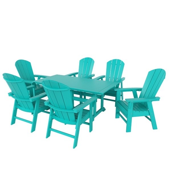 Polytrends Laguna Hdpe All Weather Outdoor Patio Rectangular Adirondack Dining Chairs With Table (7Piece Set)