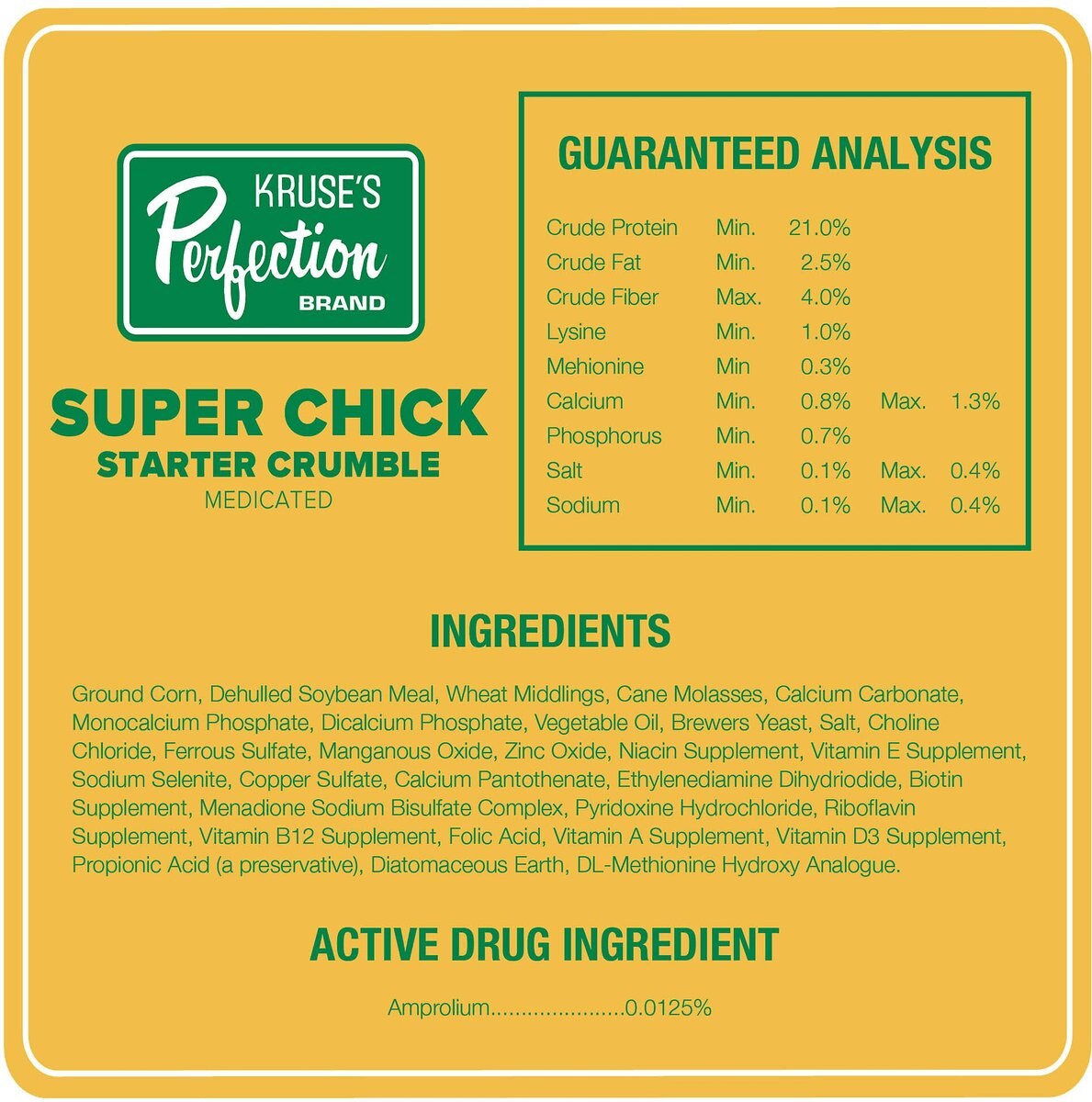 Kruse's Perfection Brand Super Chick Starter Crumble Medicated Chicken Feed