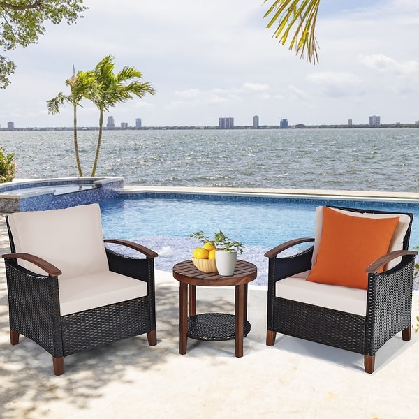 3PCS Patio Furniture Set Rattan Outdoor Sofa and Side Table