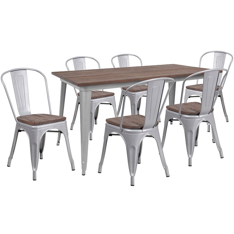 Flash Furniture Metal Table Set and Stacking Chairs 7-Piece Set