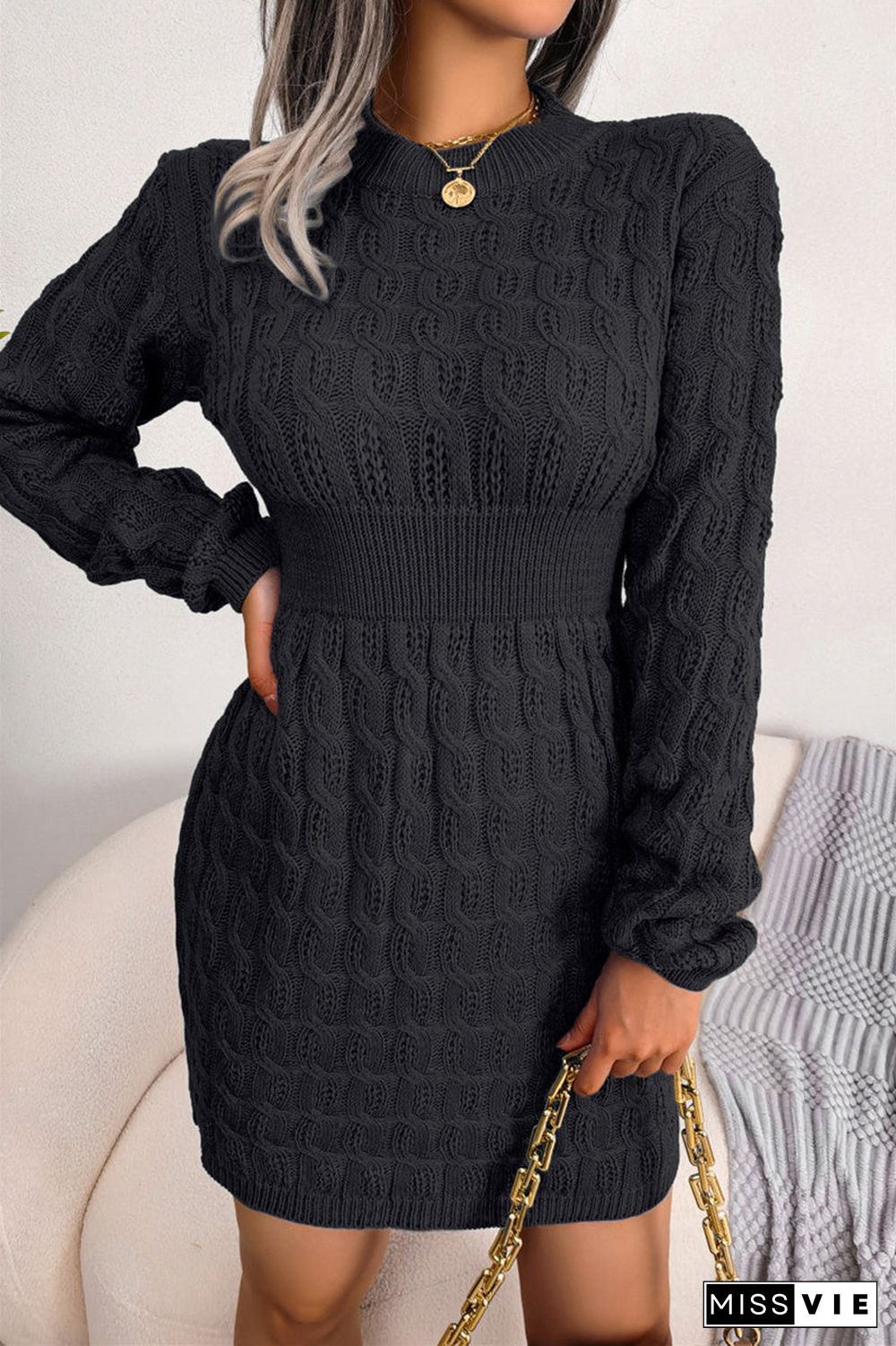 Fashion Casual Solid Patchwork O Neck Long Sleeve Dresses(3 Colors)