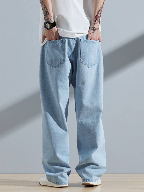 Men Cotton Slant Pocket Loose Fit Jeans