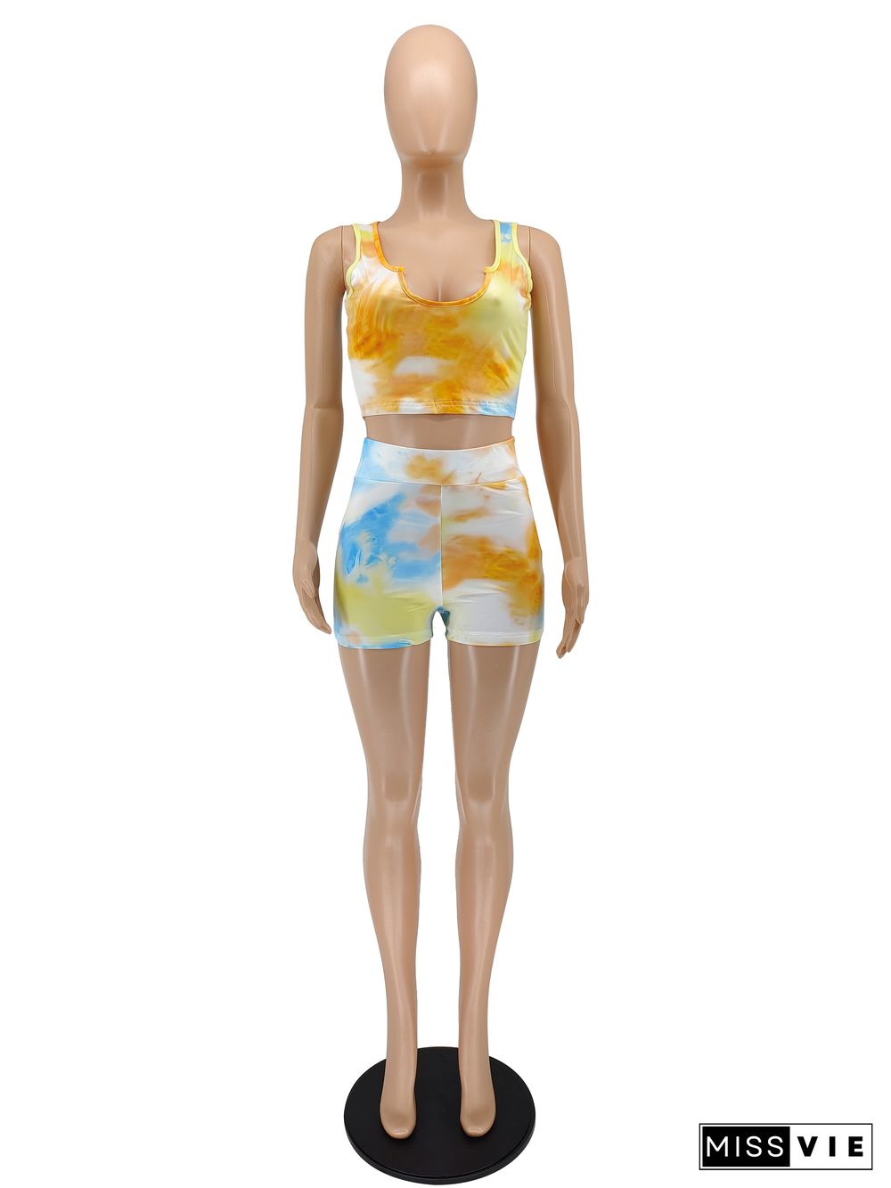 Tie Dye Fitness Tank Crop Top Running Shorts Suit