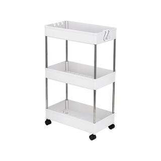 Karl home 3 Tiers Mobile Plastic Multi-Functional 4-Wheeled Storage Cart in White 302589549094