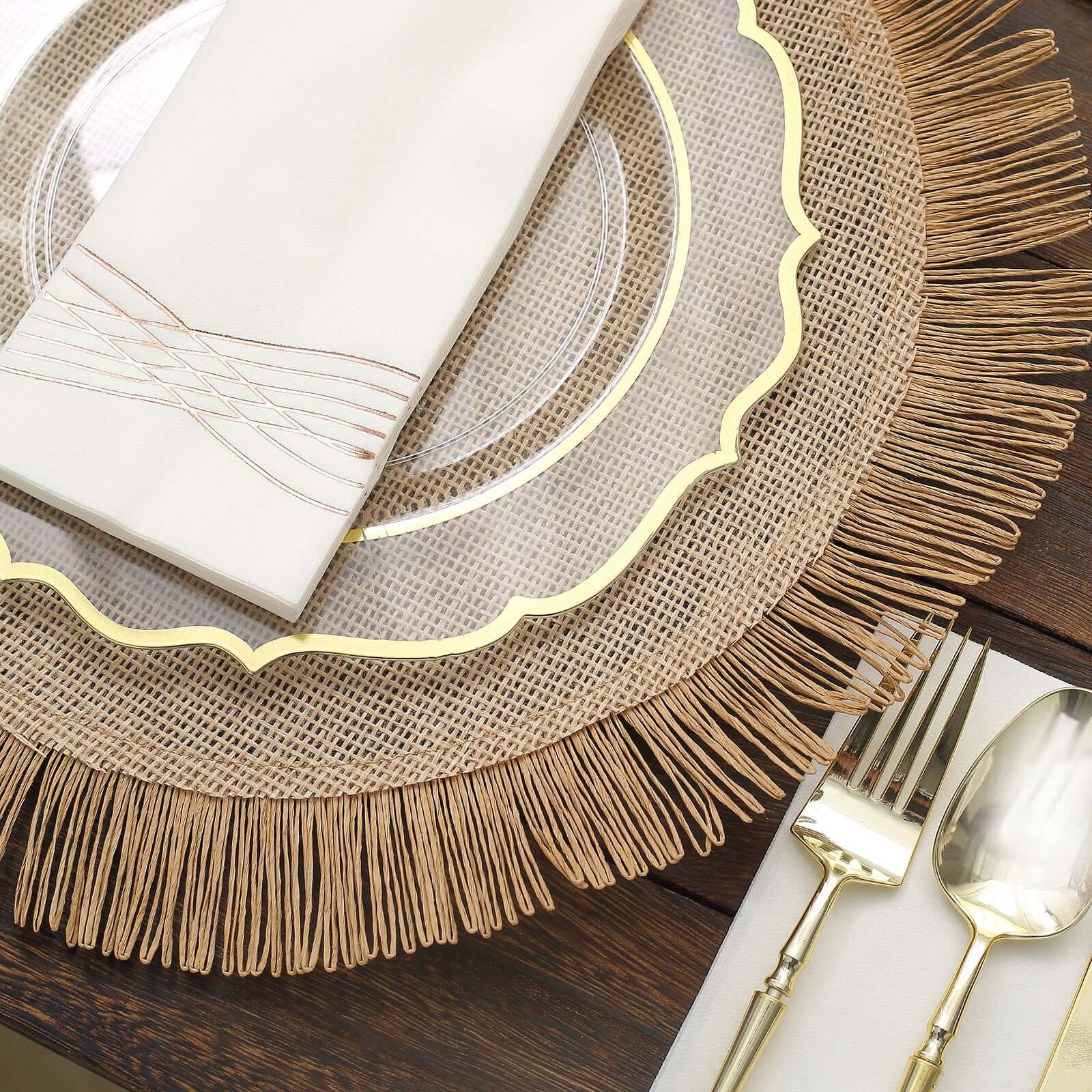 4 Pack Natural Jute Boho Chic Fringe Edge Table Placemats, Rustic Farmhouse Burlap Tassel Dining Table Mats 16