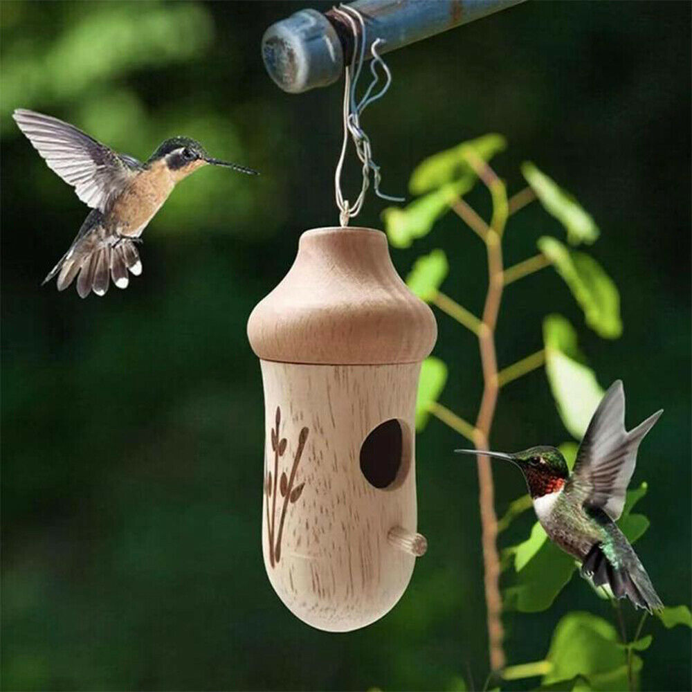 JahyShow Hummingbird House Wooden Hummingbird Nest Bird House Handicraft Bird Feeder Outdoor Garden Decoration