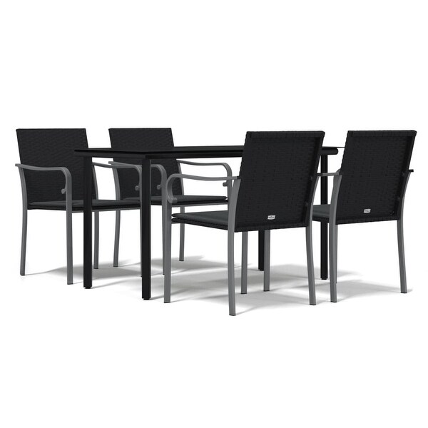 vidaXL Patio Dining Set Table and Chair with Cushions Poly Rattan and Steel