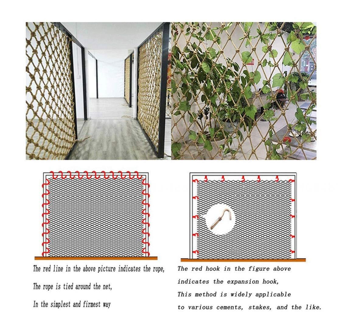 Fovien Children's Safety Net in Hemp Rope， for Climbing， Balcony， Stairs， Photo Wall Decoration， Garden Fence， Obstacle Protection， Ceiling Net， or as Room Divider， 2 x 5 m