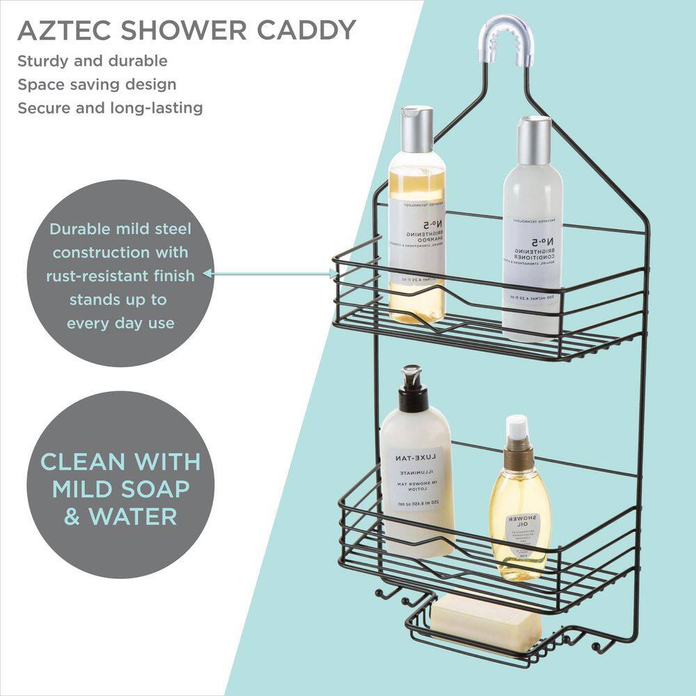 Bath Bliss 2 Tier Aztec Shower Caddy in Matte Black 10015-BLACK