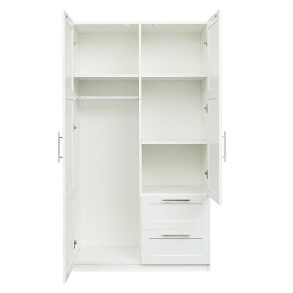 High Wardrobe Kitchen Cabinet with 2 Doors， 2 Drawers and 5 Storage Spaces - - 36907184