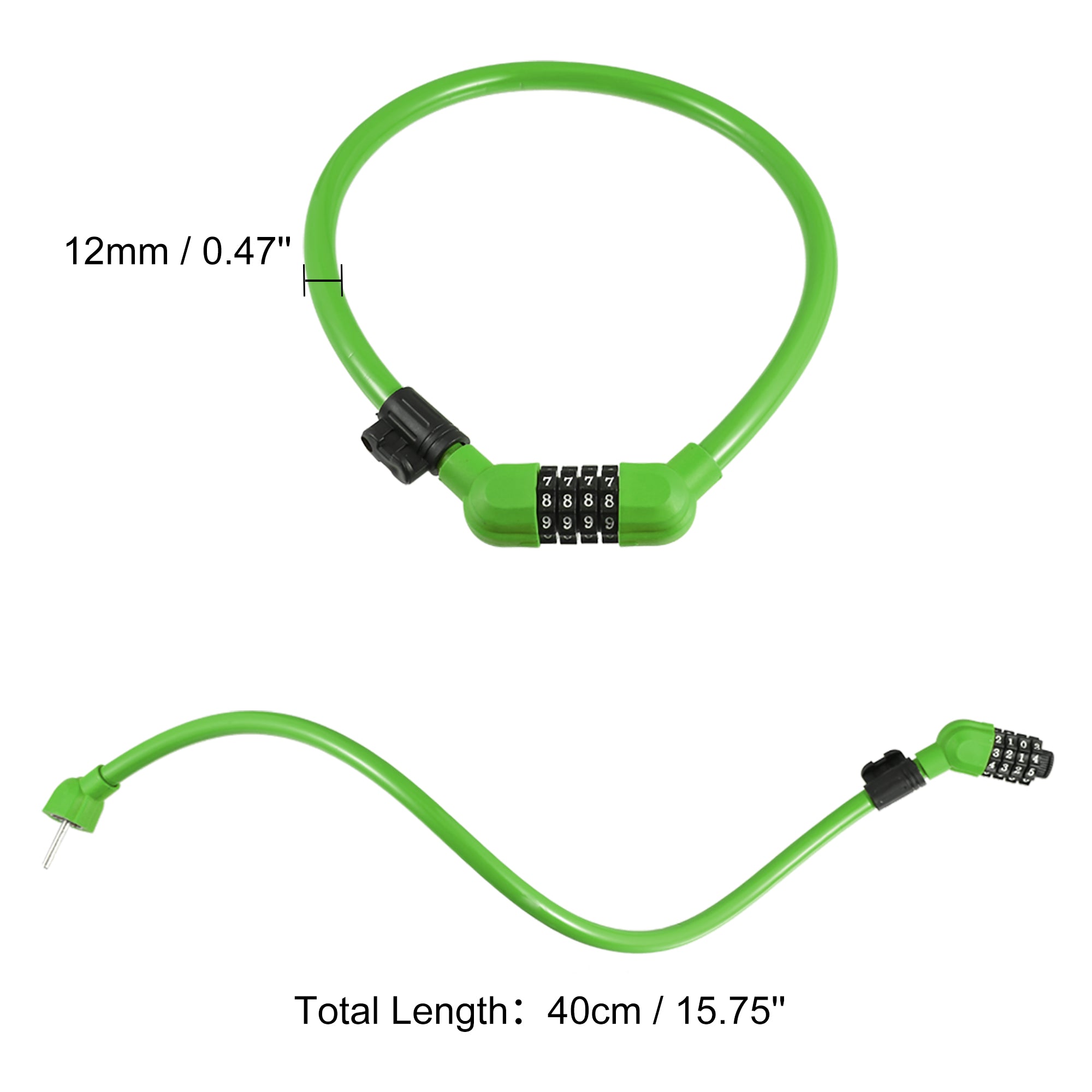 40cmx12mm Bicycle Locks Cable Portable 4 Digit Security Resettable Combination Bicycle Cable Lock with Lock Frame Green