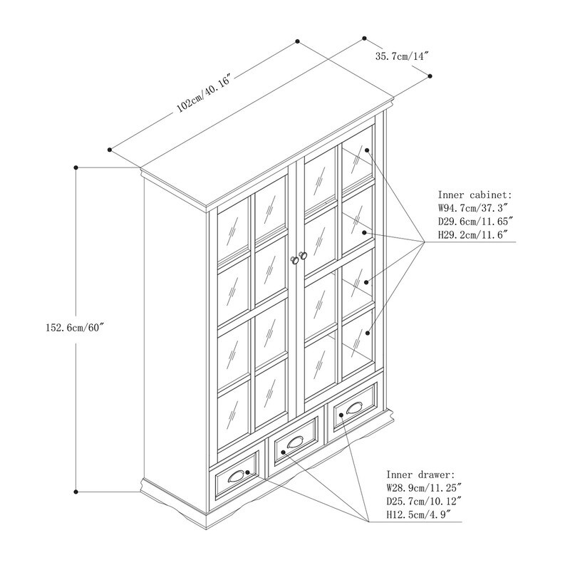 Storage Cabinet with Tempered Glass Doors 3 Drawers Curio Cabinet with Adjustable Shelf Display Cabinet