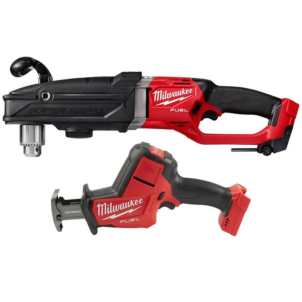 MW M18 FUEL 18-Volt Lithium-Ion Brushless Cordless GEN 2 Super Hawg 12 in. Right Angle Drill with M18 FUEL Hackzall 2809-20-2719-20