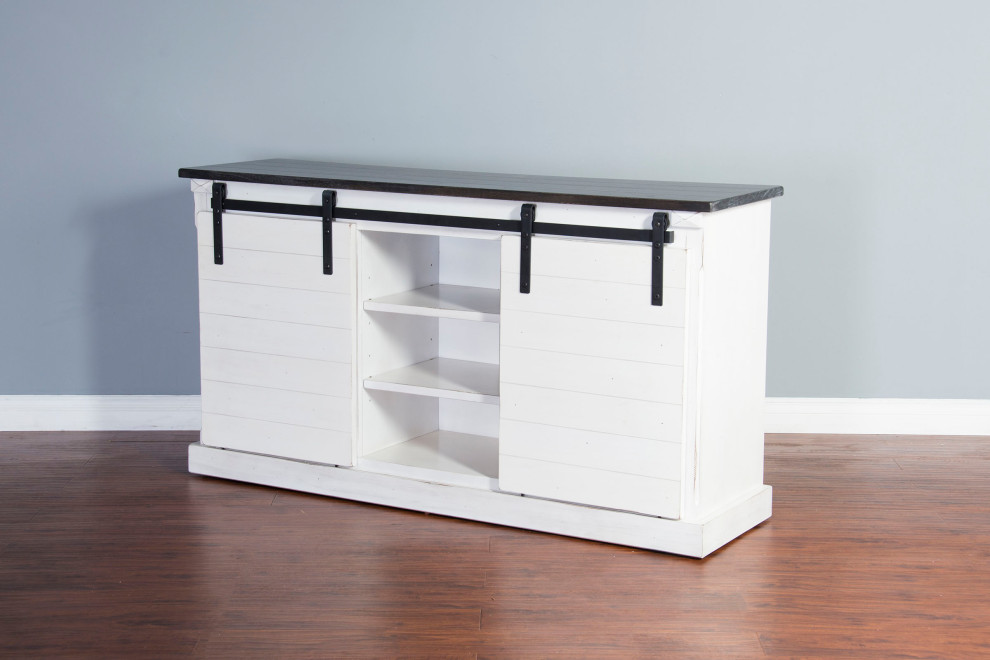 65 quotTV Stand Media Console Sliding Barn Doors White Modern Farmhouse   Farmhouse   Entertainment Centers And Tv Stands   by Sideboards and Things  Houzz