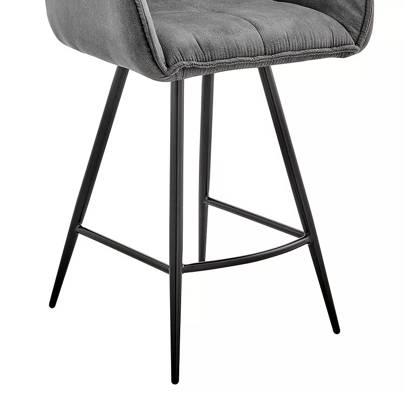 30 Inch Contemporary Fabric Bar Stool， Black and Charcoal