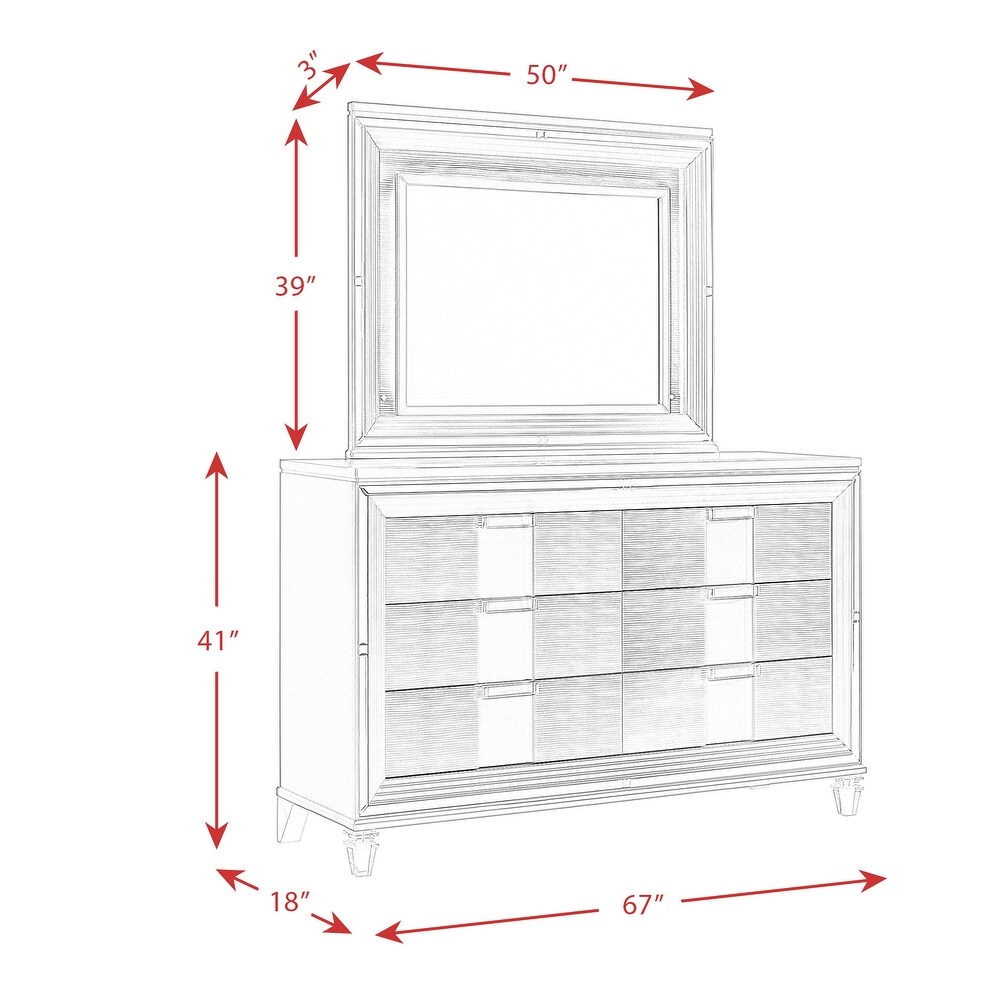 Picket Housev Furnishings Charlotte 6 Drawer Dresser w/ Mood Lighting Mirror in White