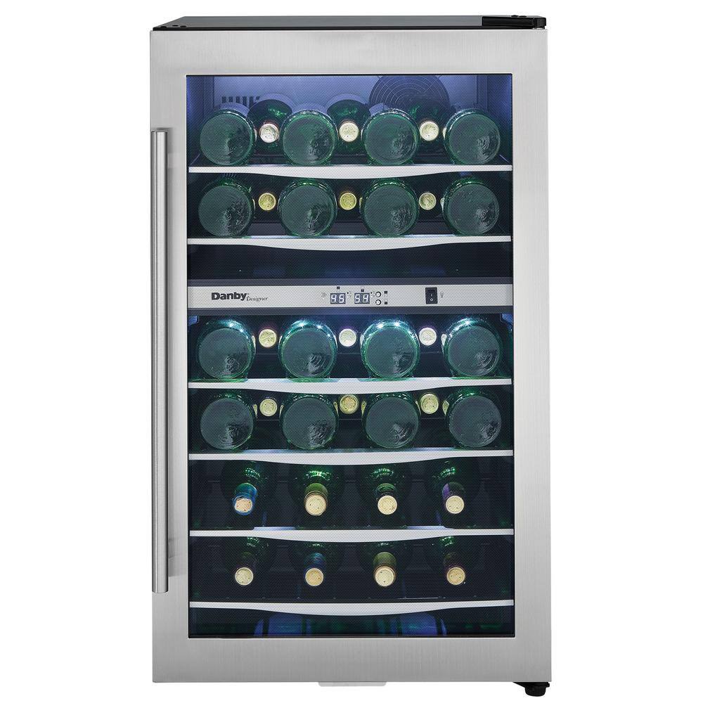 Danby Designer 19.44 in. 38-Bottle Freestanding Dual-Zone Wine Cooler DWC040A3BSSDD