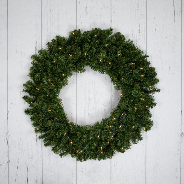 Prelit Canadian Pine Artificial Christmas Wreath Clear Lights