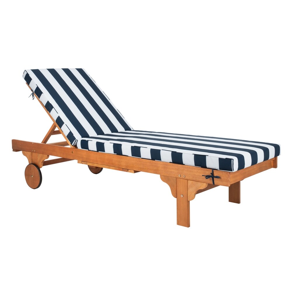 SAFAVIEH Outdoor Navy/White Striped Adjustable Chaise Lounge