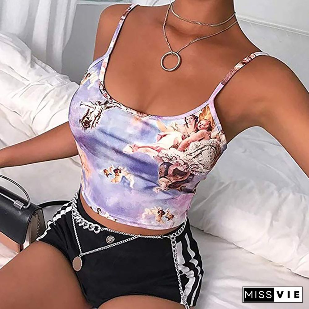 Sexy Slim Sling Angel Print Summer Camisole Women's Sexy Streetwear Short Cropped Navel Bra Top