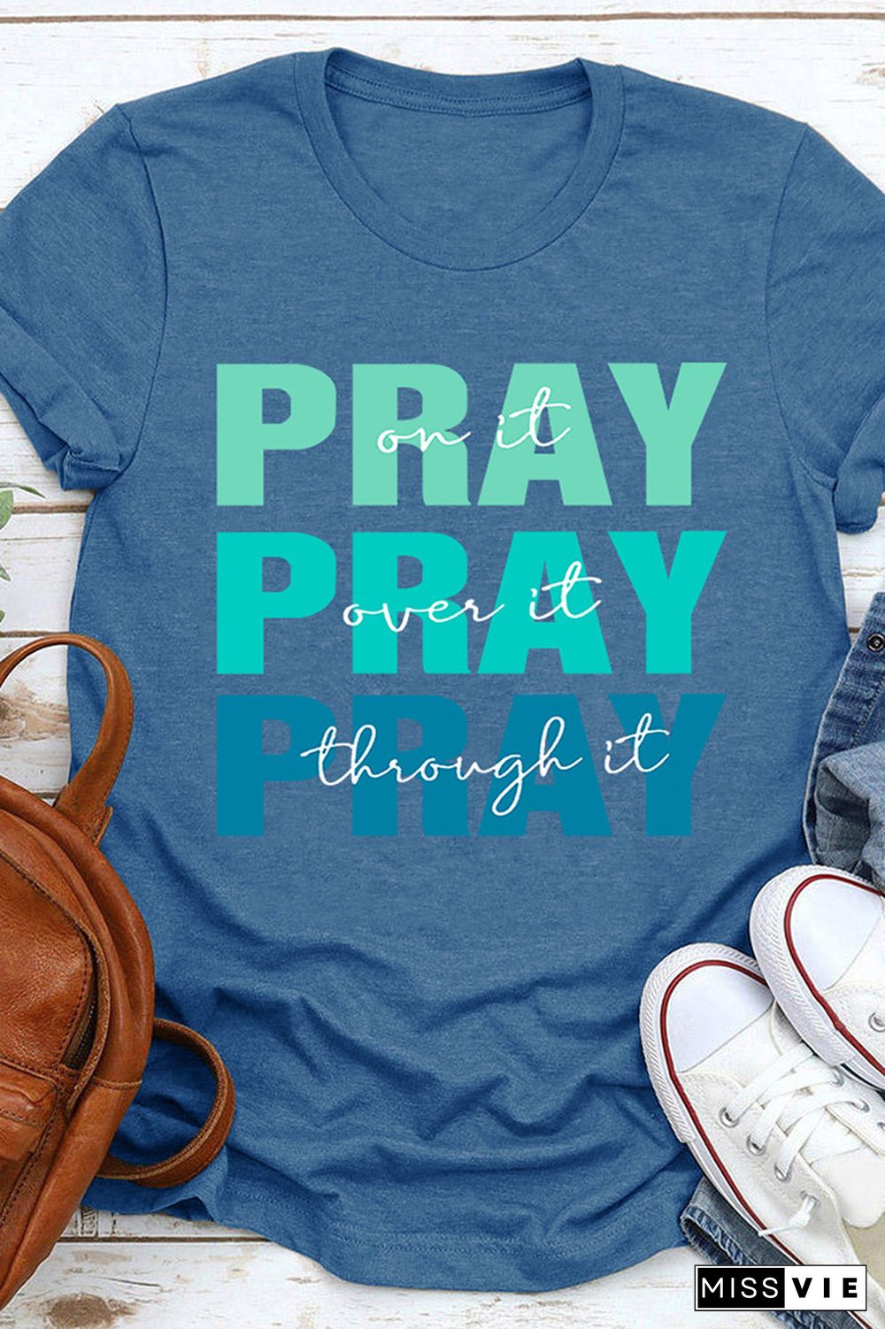 Pray Print Graphic Tees for Women Wholesale Short Sleeve T shirts Top