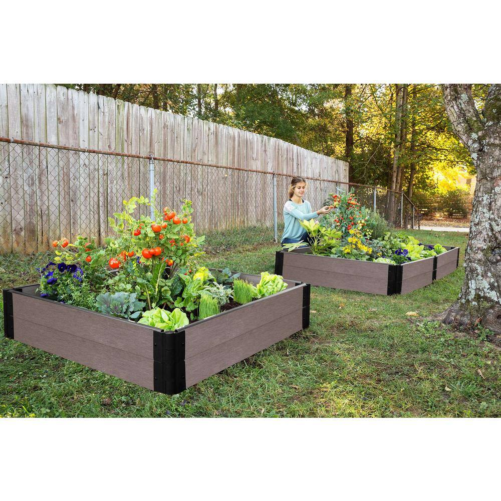 Frame It All One Inch Series 4 ft. x 4 ft. x 11 in. Weathered Wood Composite Raised Garden Bed 300001427