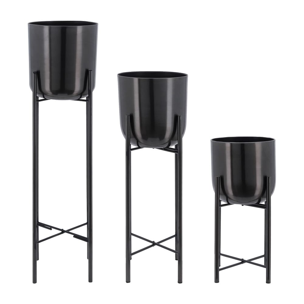 Gunmetal Black Iron Metal Planters on Stands (Set of 3)   11.0\