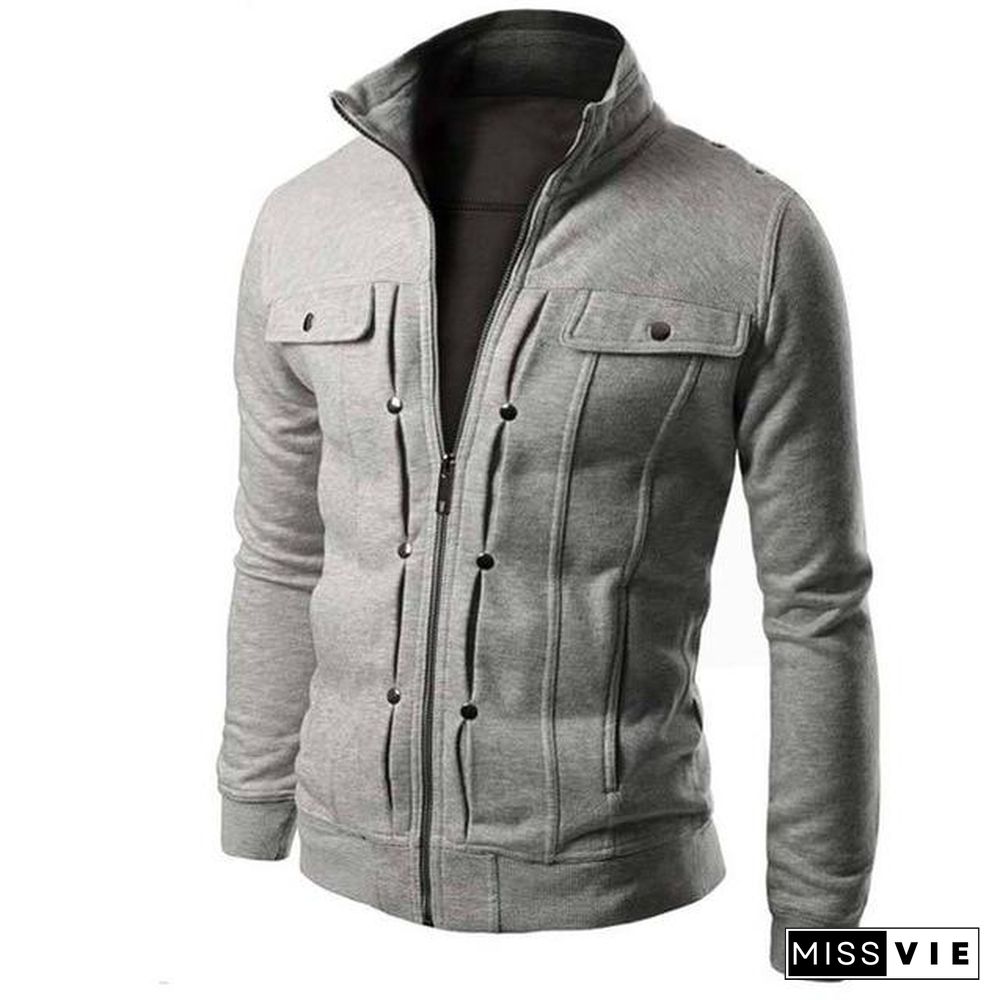 Quality Brand Button JACKET COAT Men Fashion Tracksuit Sweatshirt Male Cardigan