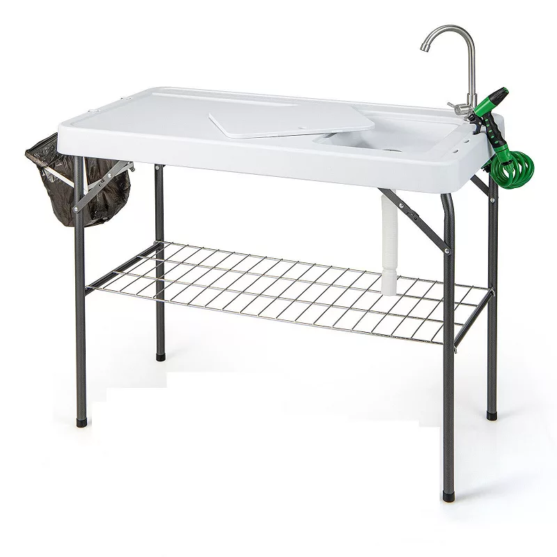 Portable Camping Fish Cleaning Table With Grid Rack And Faucet