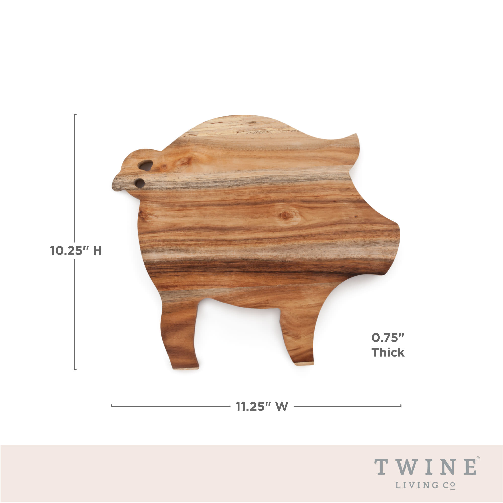 Twine Rustic Farmhouse Pig Acacia Wood Cheese Board in Natural Wood