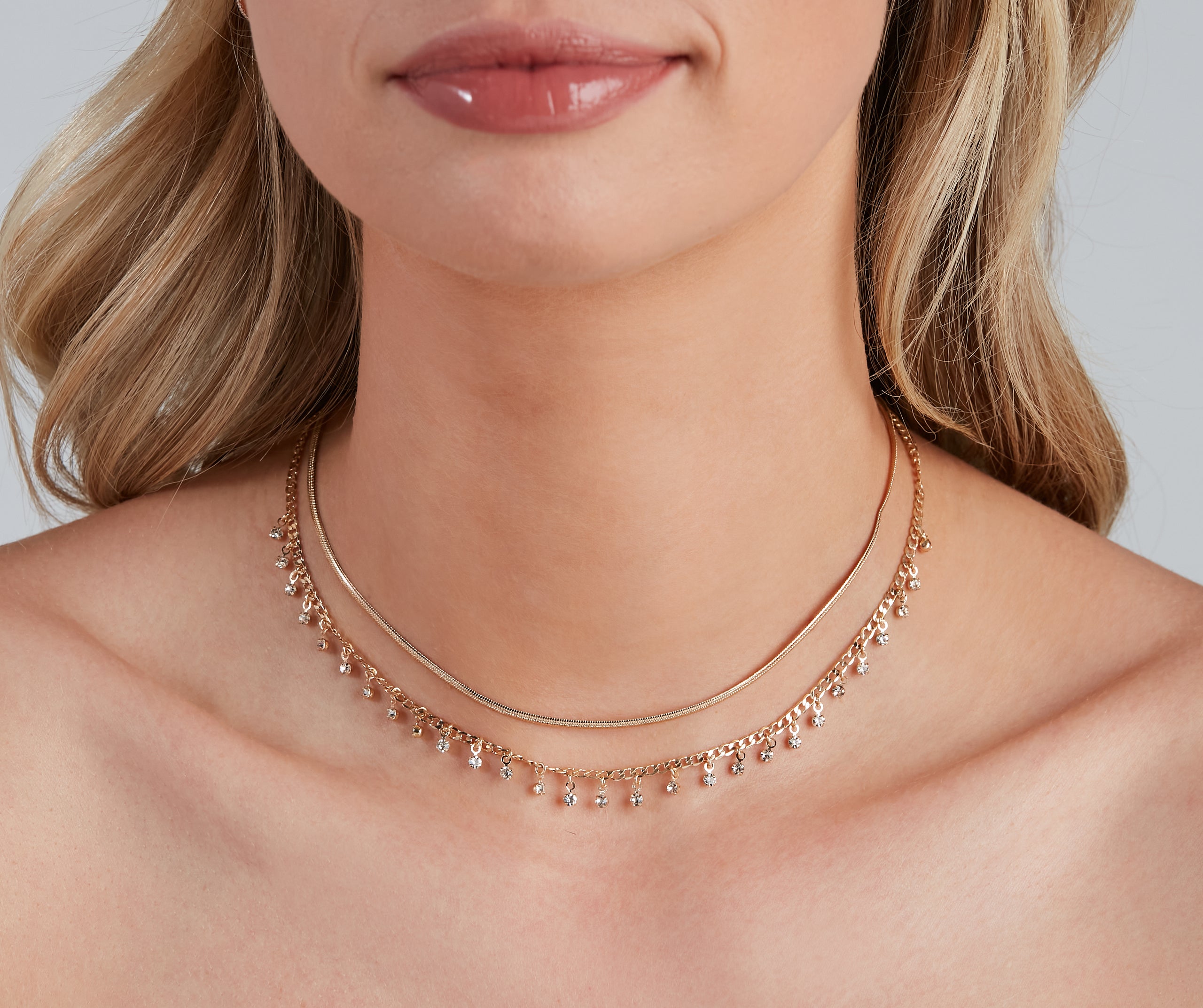 Dainty Snake Chain Rhinestone Drop Choker Set