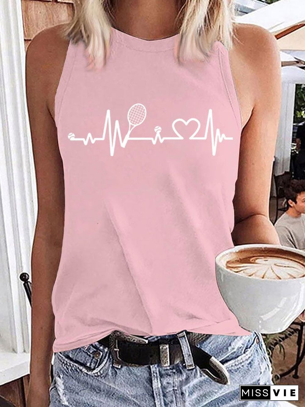 Women's Tennis Lovers Printed Casual Tank Top