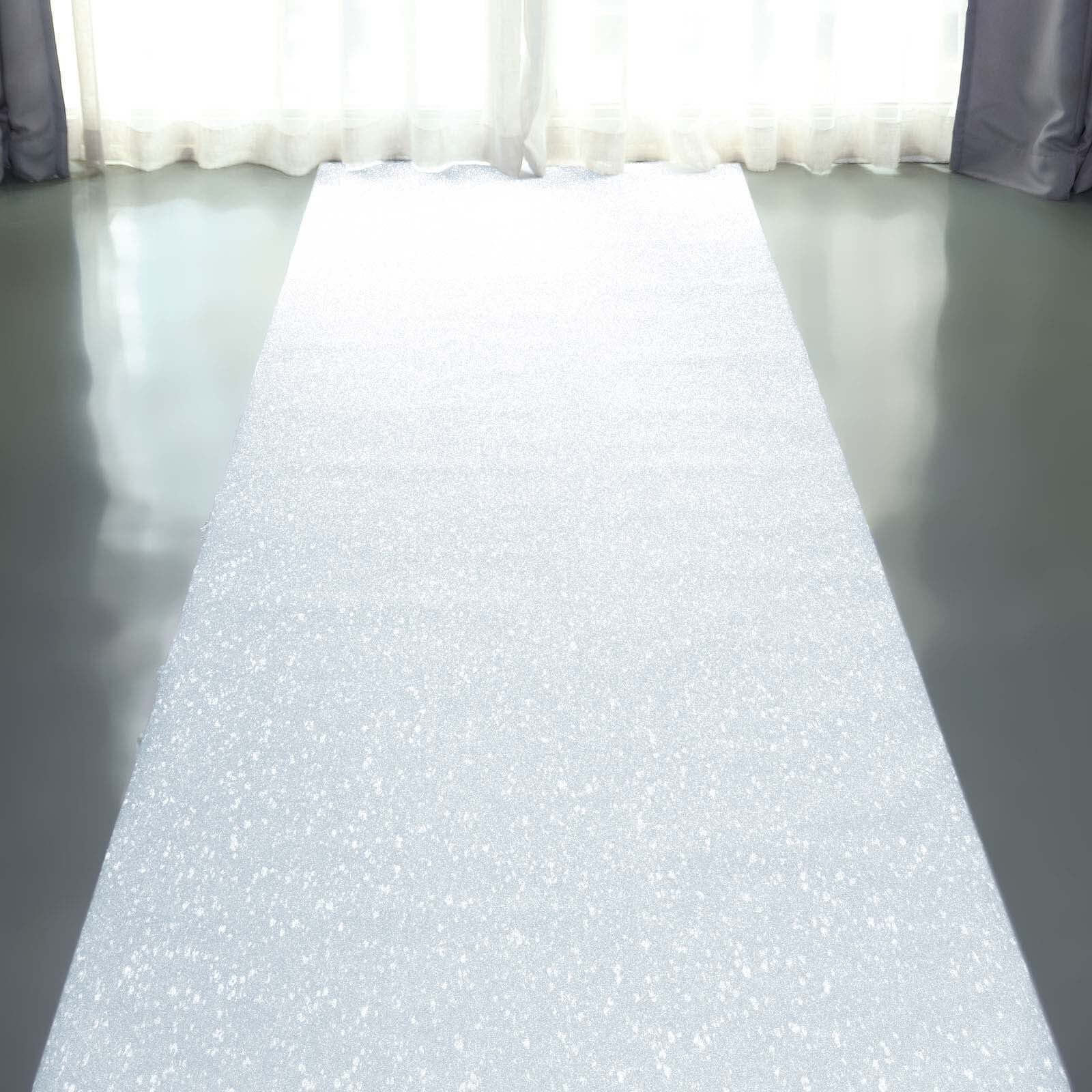 White Sparkle Glitter Wedding Aisle Runner, Non-Woven Red Carpet Runner - Prom, Hollywood, Glam Parties 3ftx50ft