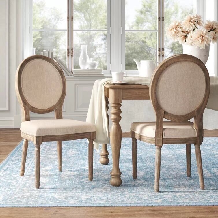 Mieres French Vintage Upholstered Dining Chair  Side Chair(Set of 2)   N/A