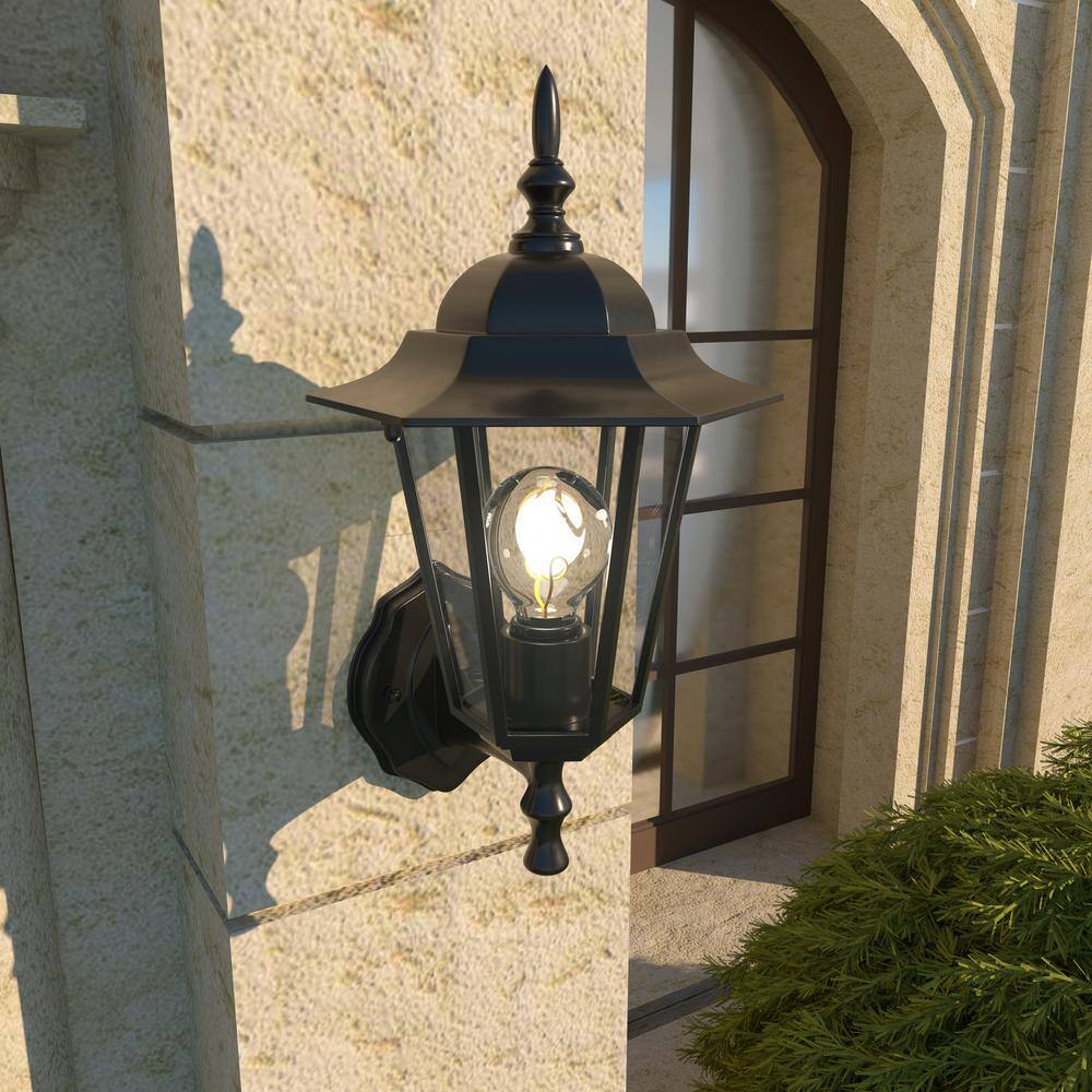 Pia Ricco 1-Light Textured Black Not Solar Outdoor Wall Lantern Sconce with Clear Glass 1Jay-17331BK