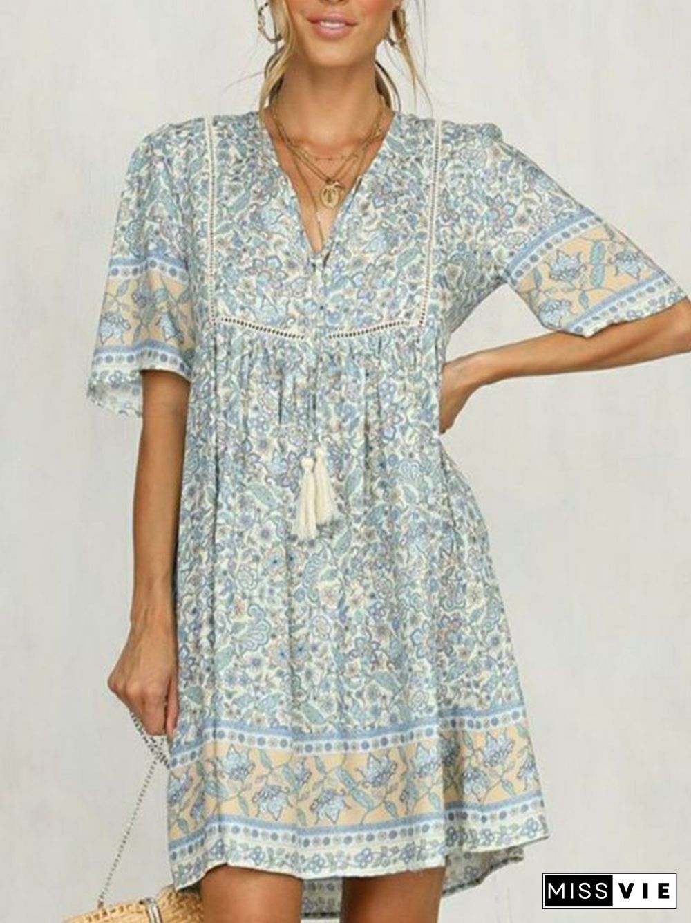 Women Boho Floral-Print Half Sleeve Casual Dresses