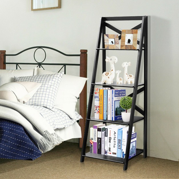 2 Pcs 4 tier Ladder Shelf Bookshelf Bookcase Storage Display Leaning Home Office