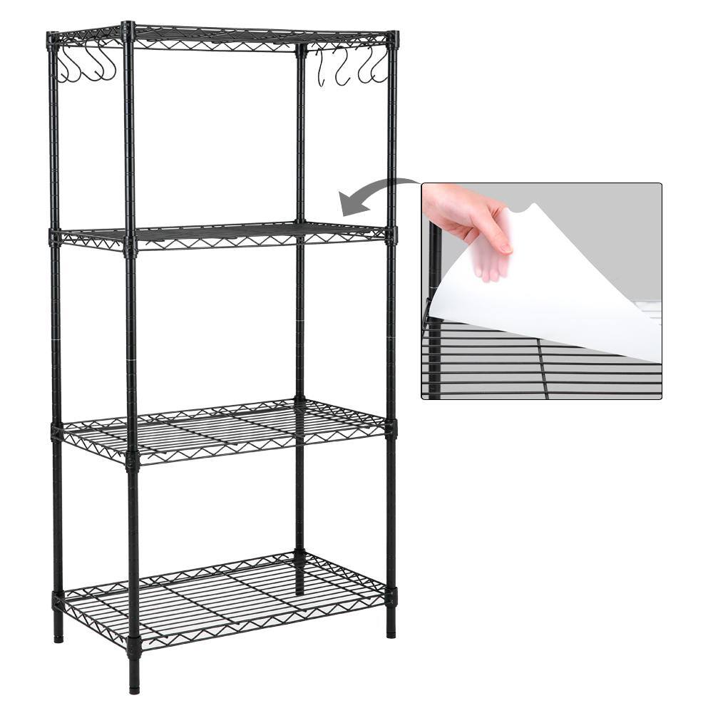 EFINE Black 4-Tier Carbon Steel Wire Garage Storage Shelving Unit with 8 Hooks (23.6 in. W x 47 in. H x 14 in. D) RL100-4