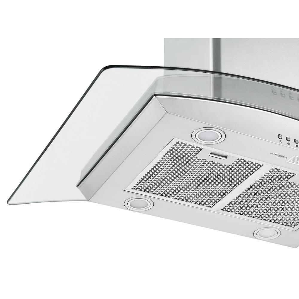 Ancona IGCC636 36 in 620 CFM Convertible Island Glass Canopy Range Hood with LED Lights in Stainless Steel