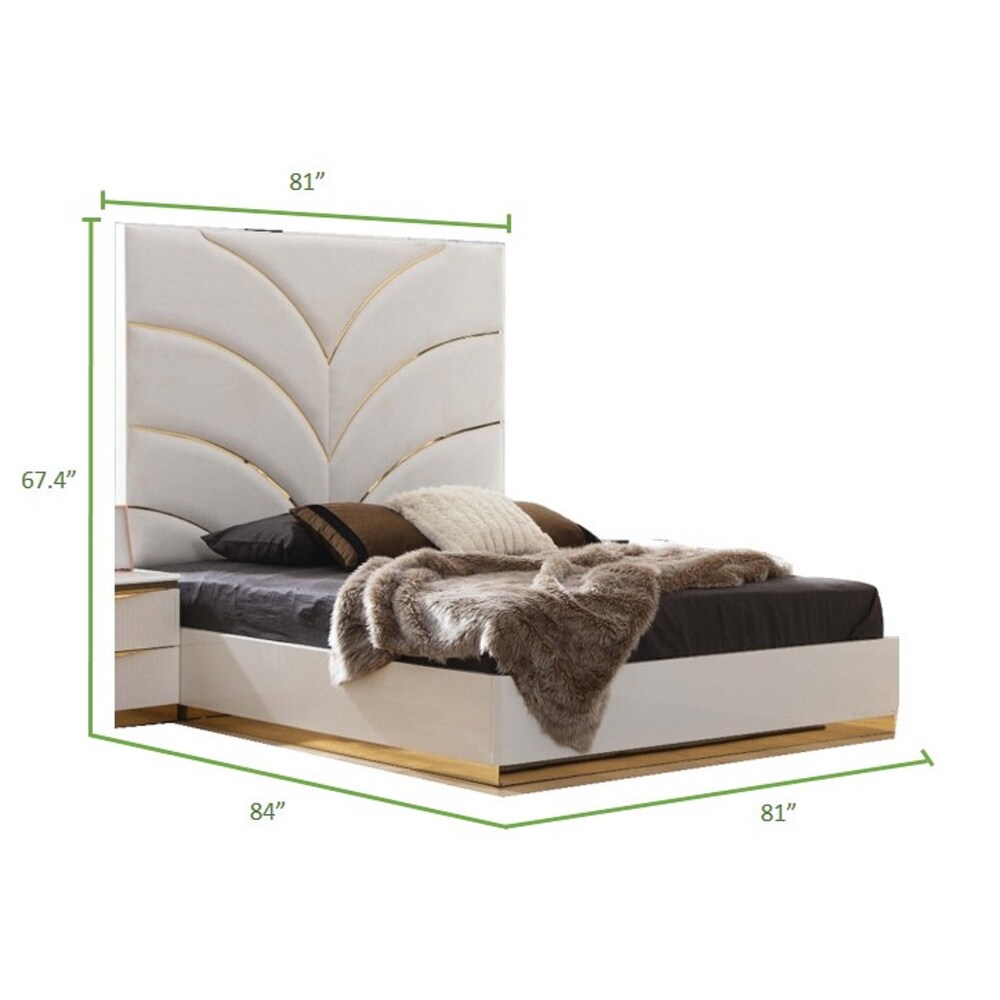 Laura Contemporary Style Queen/King Bed Made with Wood   Gold Finish