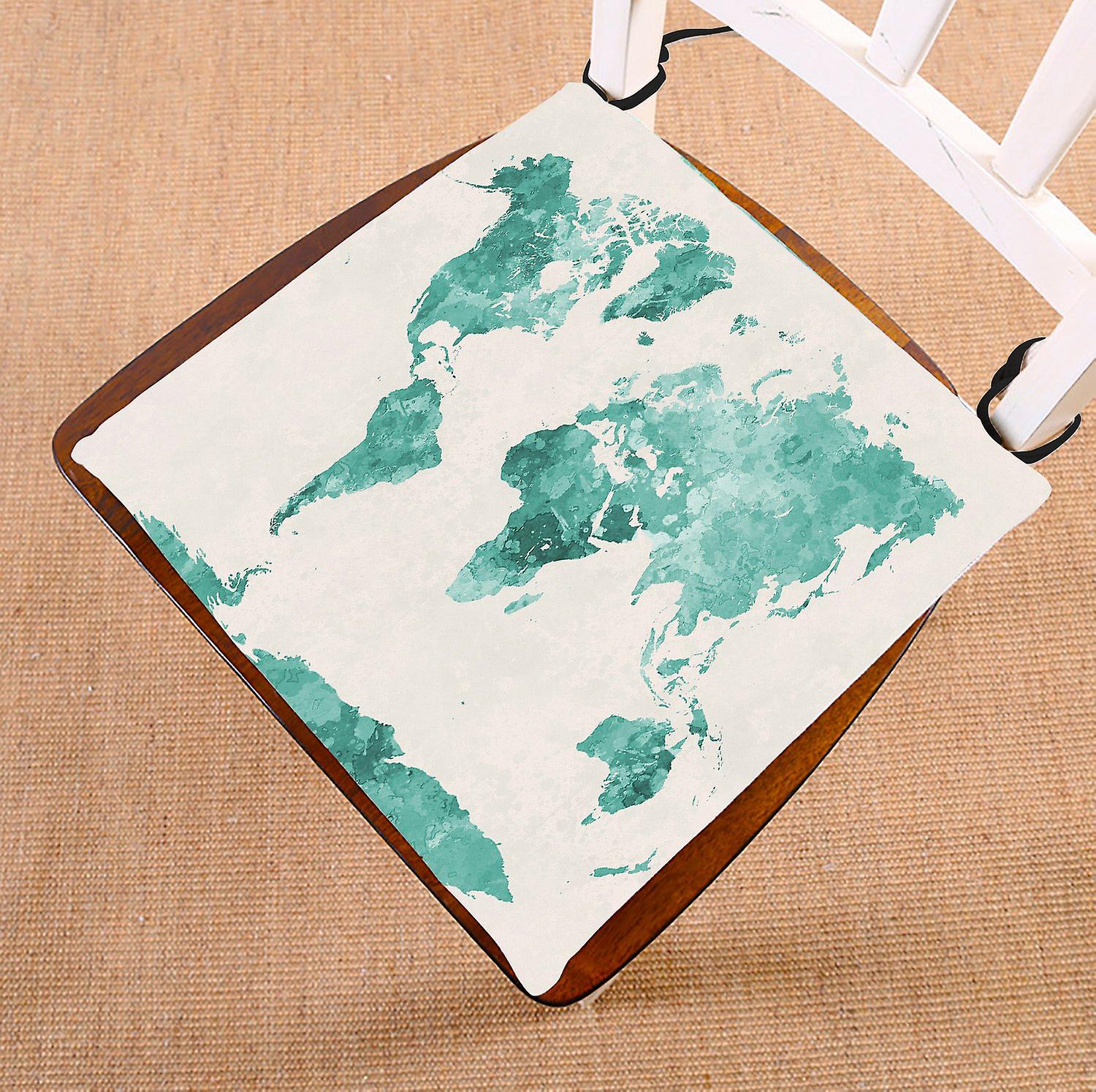 Abstract Art Splatter Painting Chair Pad， Watercolor World Map Green Seat Cushion Chair Cushion Floor Cushion 40x40 Cm