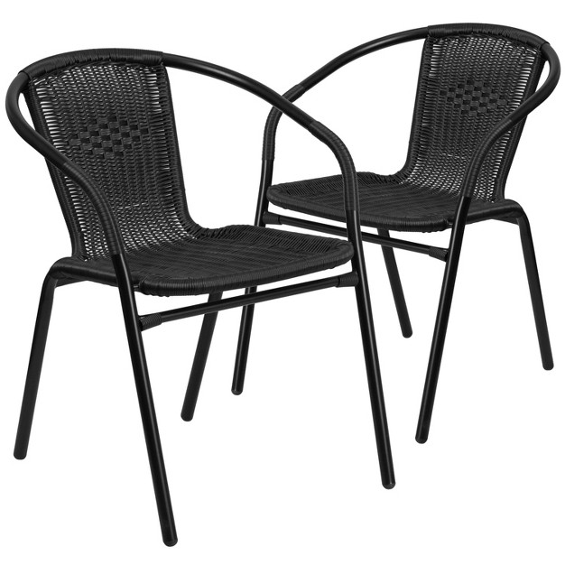 Emma And Oliver 2 Pack Rattan Indoor outdoor Restaurant Stack Chair With Curved Back