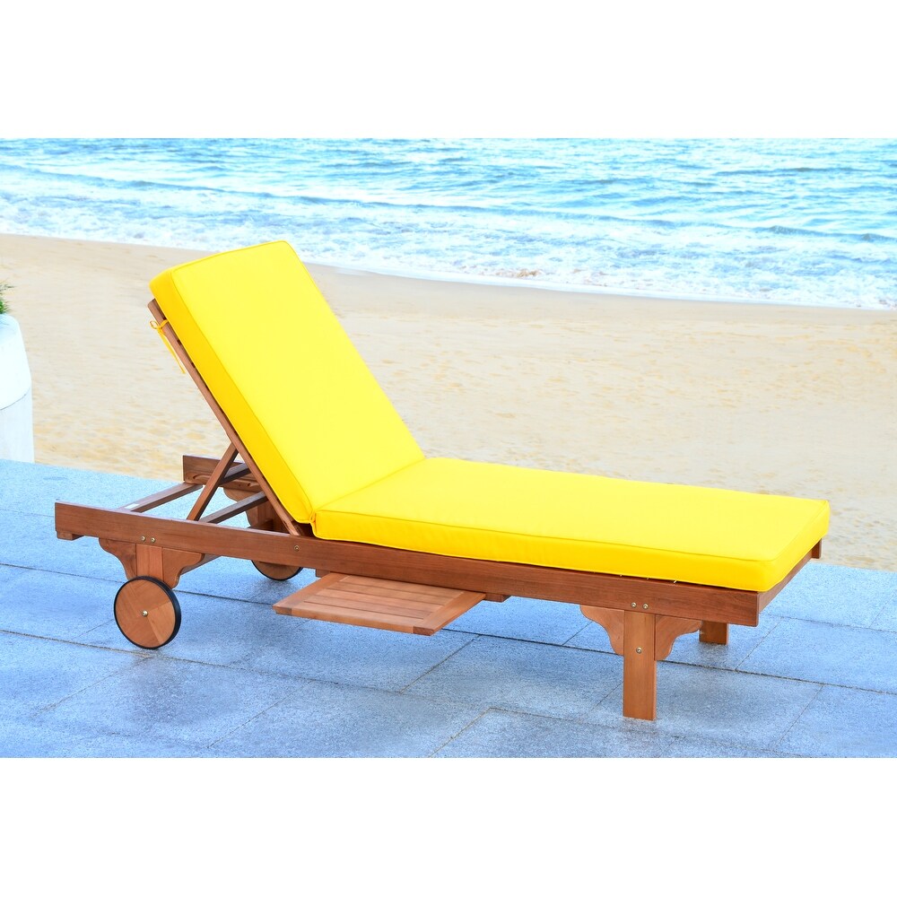 SAFAVIEH Outdoor Living Newport Brown/Yellow Cart Wheel Adjustable Chaise Lounge Chair   27.6\